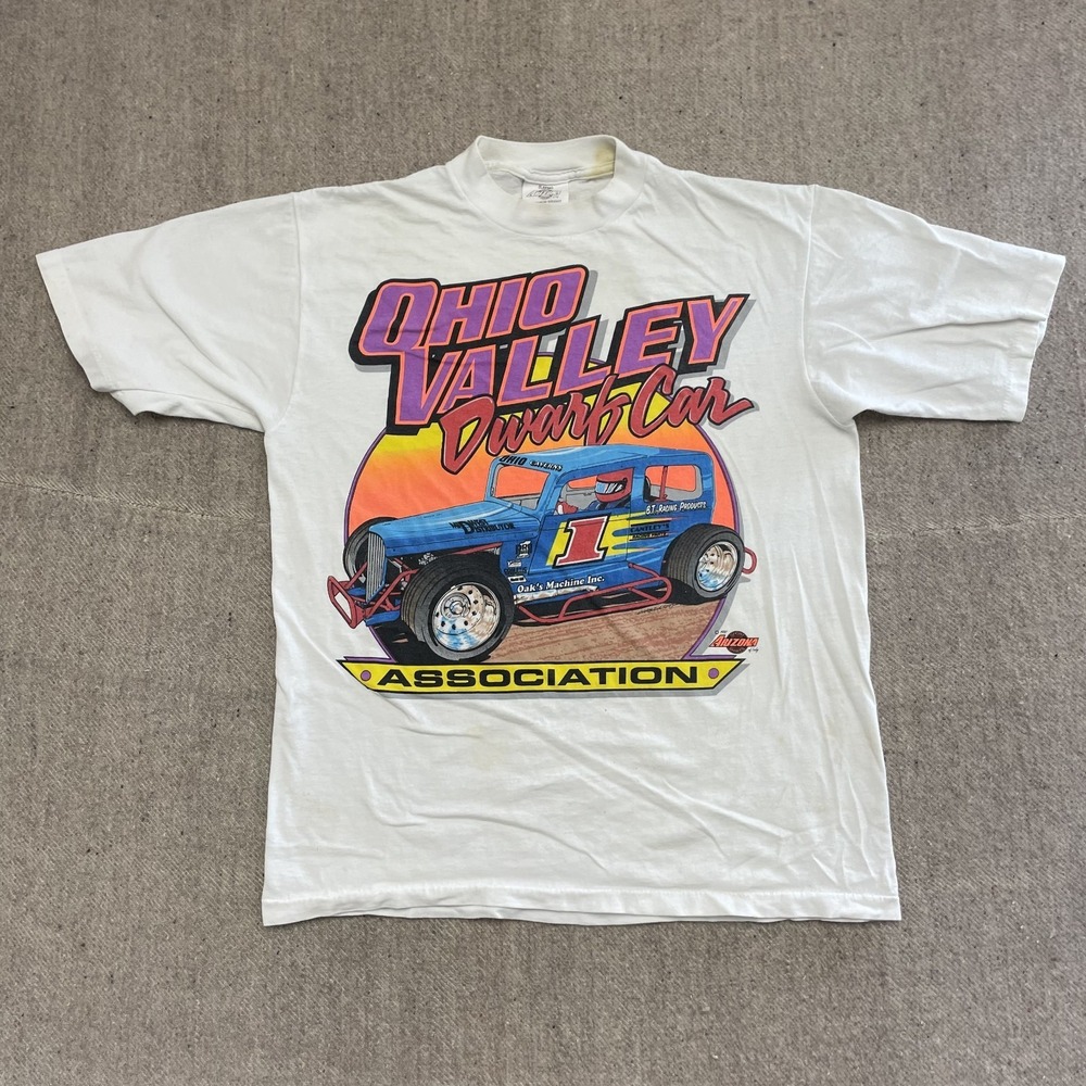 Vintage Ohio Valley Dwarf Car Shirt Men Large White 1990s AriZona